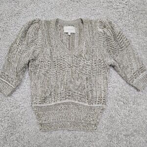 Brochu Walker Womens Arya Vee Puff Sleeve Knit‎ Sweater Size XS Neutral